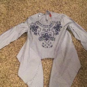 Saks Fifth Avenue Blue Flower Embroidered Blouse